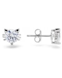 Kylie Harper - Sterling Kitty Cat Cz Stud Earrings - Lyst