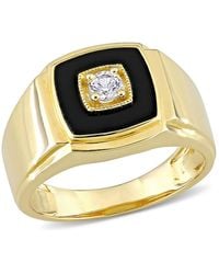 Amour - 2 1/2 Ct Tgw Onyx And Created Sapphire Square Ring - Lyst