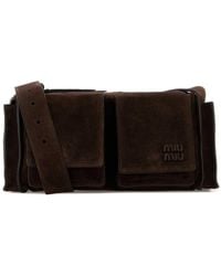 Miu Miu - Dark Brown Suede Utilitaire Crossbody Bag - Lyst