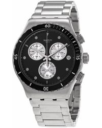 Swatch The June Collection Dark Irony Chronograph Quartz Black Dial Watch - Metallic