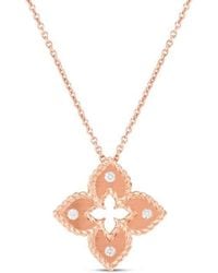 Roberto Coin - 18K Rose Petite Venetian Princess Diamond & Satin Finish Small Flower Necklace - Lyst