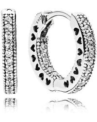PANDORA - Hoop Earrings With Clear Cubic Zirconia, 15 Mm - Lyst