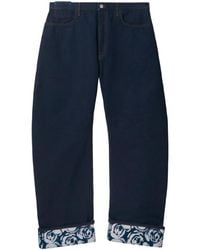 Burberry - Logo Patch Cotton Wide Leg Cotton Jeans - Lyst