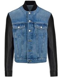 Ferragamo - Leather Sleeve Denim Cotton Jacket, Brand Size 50 Us - Lyst