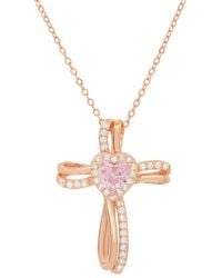 Kylie Harper - 14K Rose Over Heart Cubic Zirconia Cz Cross Pendant - Lyst