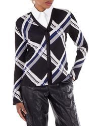 Burberry - Check-Jacquard V-Neck Silk Cardigan - Lyst