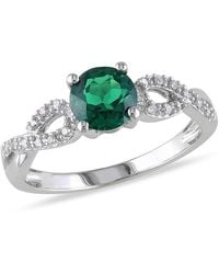 Amour - 1/10 Ct Tw Diamond And Created Emerald Engagement Ring - Lyst