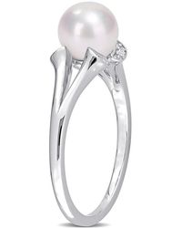 Amour - 5Mm Freshwater Cultured Pearl And Created Sapphire Split-Shank Ring - Lyst