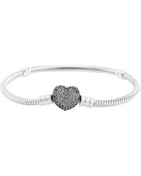 PANDORA - Moments Sparkling Heart Clasp Snake Chain Bracelet - Lyst