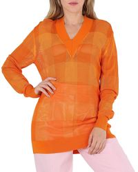 Burberry - Ladies Deep Zoie Check Mesh Lace V-Neck Jumper - Lyst