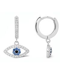 Kylie Harper - Sterling Dangling Evil Eye Cz Hoop Earrings - Lyst