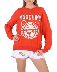 Moschino - Fantasy Print Teddy Logo Intarsia-knit Cotton Sweater - Lyst