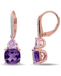 Amour - 4 1/3 Ct Tgw Amethyst, Rose De France And Diamond Leverback Earrings - Lyst