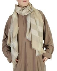Burberry - Half Mega Check Cashmere Silk Fringed Scarf - Lyst