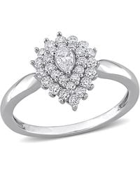 Amour - 1/2 Ct Tw Pear And Round Diamond Graduated Halo Engagement Ring - Lyst