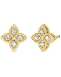 Roberto Coin - 18k Yellow Gold Small Princess Flower Diamond Stud Earrings - Lyst