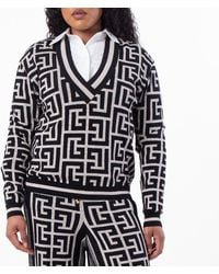 Balmain - V Neck Monogram Wool Cardigan, Brand Size 38 (Us - Lyst
