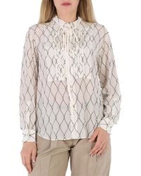 Burberry - Net Print Crystal Detail Tie-Neck Silk Shirt, Brand Size 10 (Us - Lyst