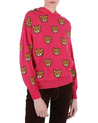 Moschino - Fucsia Teddy Bear Intarsia Hooded Sweater - Lyst