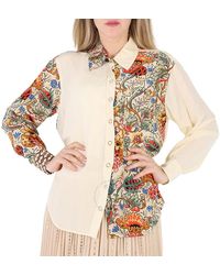 Burberry - Vanilla Juliette Floral-print Paneled Silk Oversized Shirt - Lyst