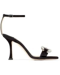 Jimmy Choo - Marsai 90 Suede Crystal-Buckle Sandals, Brand Size 35 Us - Lyst