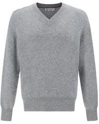 Brunello Cucinelli - Light Cashmere V-Neck Sweater, Brand Size 48 (Us - Lyst
