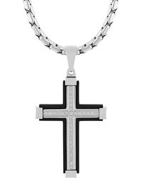 Robert Alton - 1/6Ctw Diamond Stainless Steel With & Finish Cross Pendant - Lyst