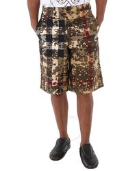 Burberry - Camouflage Check Cotton Tailored Shorts - Lyst