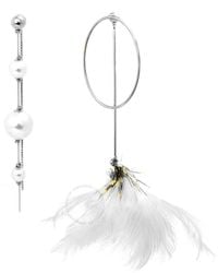 Burberry - Glass Pearl & Ostrich Feather Asymmetrical Drop Earrings - Lyst