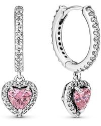 PANDORA - Sparkling Halo Heart Hoop Earrings - Lyst