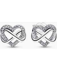 PANDORA - Infinity Heart Sterling Stud Earrings - Lyst