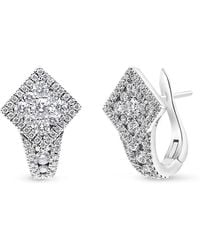 Haus of Brilliance - 18k White Gold 1 1/10 Cttw Round Diamond Cluster With Halo Hoop huggie Earring - Lyst