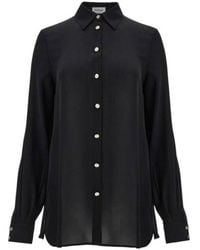 Ferragamo - Mulberry Silk Georgette Shirt, Brand Size 44 Us - Lyst