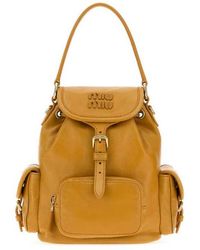 Miu Miu - Mustard Leather Backpack Whisky Zaini - Lyst