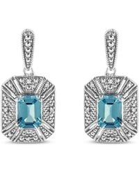 Haus of Brilliance - .925 Sterling Silver 7x5mm Emerald Shape Blue Topaz Accent Art Deco Halo Style Drop - Lyst