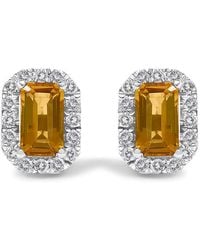 Haus of Brilliance - 10K 5X3Mm Emerald-Cut Citrine And 1/7 Cttw Diamond Halo Octagonal Stud Earrings (I-J Color, I1-I2 Clarity) - Lyst