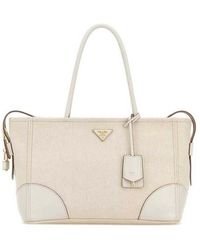 Prada - Canvas Large Shopping Bag Naturale+Talco Borse A Mano - Lyst