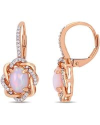 Amour - 1 1/2 Ct Tgw Ethiopian Opal And 1/4 Ct Tw Diamond Halo Leverback Earrings - Lyst