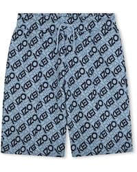 KENZO - All-Over Logo Print Cotton Shorts - Lyst