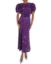 ROTATE BIRGER CHRISTENSEN - Puffed-sleeve Open-back Sequin Embellished Recycled-polyester Midi Dress - Lyst