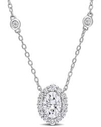 Amour - 1 1/2 Ct Dew Created Moissanite Oval Halo Necklace - Lyst