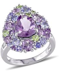 Amour - 4 1/2 Ct Tgw Tanzanite, Rose De France, Peridot And Amethyst Pear-Shape Cluster Cocktail Ring - Lyst