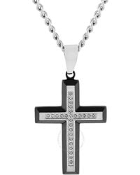 Robert Alton - 1/8Ctw Diamond Stainless Steel With & Finish Cross Pendant - Lyst