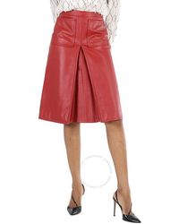 Burberry - Dark Carmine Leather Box-pleat Detail A-line Skirt - Lyst