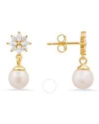 Kylie Harper - 14k Gold Over Gold Over Silver Dangling Floral Cz & Pearl Stud Earrings - Lyst