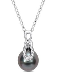 Amour - 8-9Mm Tahitian Cultured Pearl And Diamond Accent Drop Pendant With Chain - Lyst