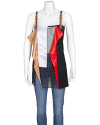 Burberry - Leather Detail Colour Block Silk Top - Lyst