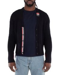 Thom Browne - Wool Relaxed V-Neck Cable Cardigan - Lyst