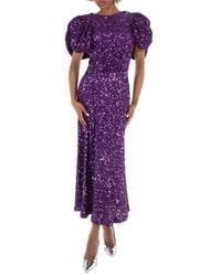 ROTATE BIRGER CHRISTENSEN - Puffed-sleeve Open-back Sequin Embellished Recycled-polyester Midi Dress - Lyst