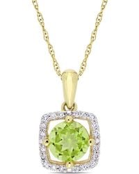 Amour - 7/8 Ct Tgw Peridot And 1/10 Ct Tw Diamond Square Halo Pendant With Chain - Lyst